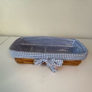 Longaberger basket with gingham fabric liner and plastic protector with dividers